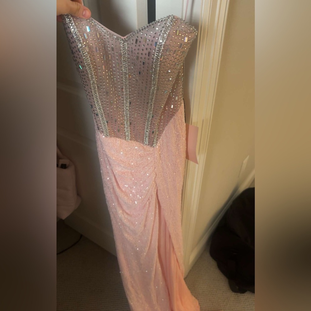 Silver and Pink Sequin Embellished Sweetheart Prom Gown